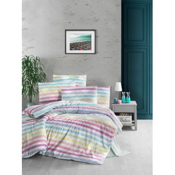 Lenjerie de pat dubla King (EU) Vals, Victoria, 3 piese, 260x220 cm, amestec bumbac, multicolor