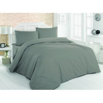 Lenjerie de pat dubla King (FR) Dark Grey, Patik, 3 piese, 260x220 cm, bumbac ranforce, gri