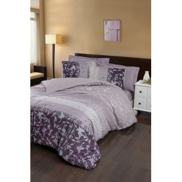 Lenjerie de pat dubla King(FR) Ivy, Victoria, 3 piese, 240x220 cm, bumbac satinat, lila