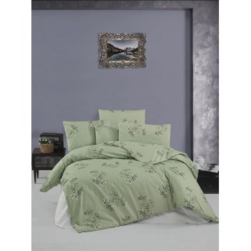Lenjerie de pat dubla King Quilt(FR) Butic, Victoria, 3 piese, 240x220 cm, bumbac ranforce, verde