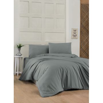 Lenjerie de pat dubla King Quilt(FR) Dark Grey, Patik, 3 piese, 240x220 cm, bumbac ranforce, gri inchis