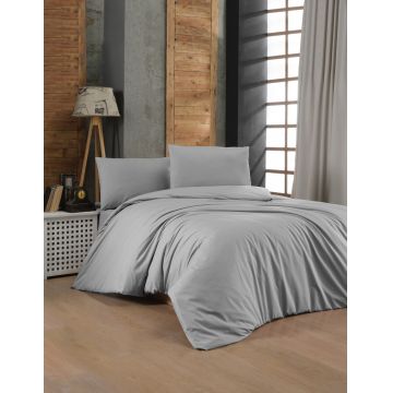 Lenjerie de pat dubla King Quilt(FR) Light Grey, Patik, 3 piese, 240x220 cm, bumbac ranforce, gri deschis