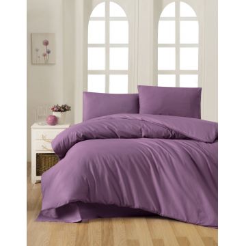 Lenjerie de pat dubla King Quilt(FR) Plum, Patik, 3 piese, 240x220 cm, bumbac ranforce, mov