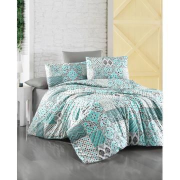 Lenjerie de pat dubla King Quilt(FR) Sleep Well, Life Style, 3 piese, 240x220 cm, bumbac ranforce, multicolor