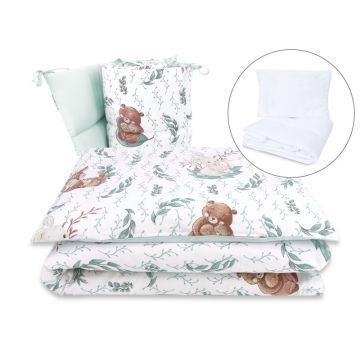 Lenjerie patut cu 5 piese, MimiNu, Pentru patut 120x60 cm, Cu pilota si perna, Din bumbac certificat Oeko Tex Standard 100, Lulu Natural