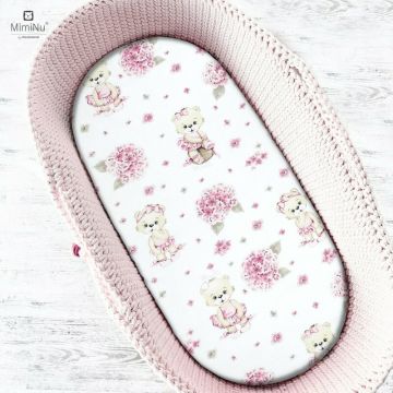 Cearceaf cu elastic, MimiNu, Pentru landou, carucior si cosulet, Dimensiune 80x35 cm, Din bumbac certificat Oeko Tex Standard 100, Design, Pink Ballerina