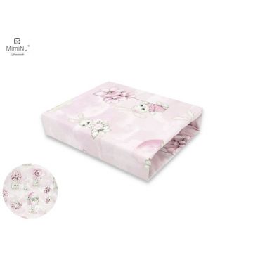 MimiNu - Cearceaf cu elastic pentru patut 120X60 cm, Din bumbac certificat Oeko Tex Standard 100, Design, Awesome Bunnies