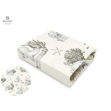 MimiNu - Cearceaf cu elastic pentru patut 120X60 cm, Din bumbac certificat Oeko Tex Standard 100, Design, Seal Beige