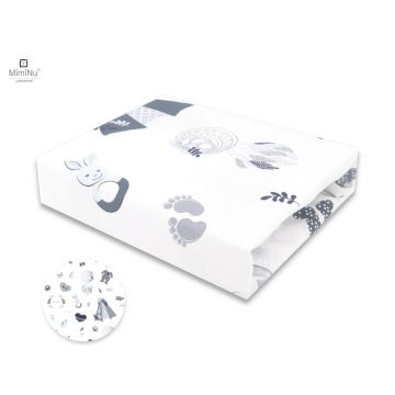 MimiNu - Cearceaf cu elastic pentru patut 140X70 cm, Din bumbac certificat Oeko Tex Standard 100, Baby Shower Blue