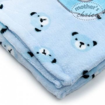 Paturica bebe din fleece cu broderie ursulet bleu