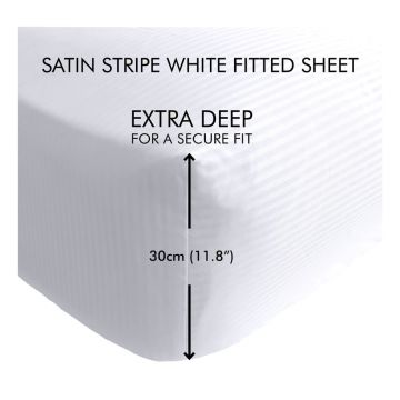 Cearceaf alb cu elastic 90x190 cm Satin Stripe - Catherine Lansfield