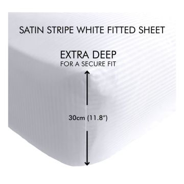 Cearceaf alb cu elastic 135x190 cm Satin Stripe - Catherine Lansfield