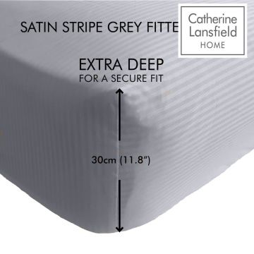 Cearceaf gri cu elastic 135x190 cm Satin Stripe - Catherine Lansfield