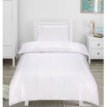 Set lenjerie de pat satin 100% bumbac, 200 TC, 1 persoana, Stripe, 2 piese, alb