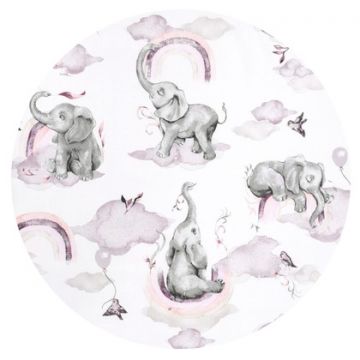 Cearceaf cu elastic Qmini pentru patut 120x60 cm din bumbac Elephants on Rainbow Pink