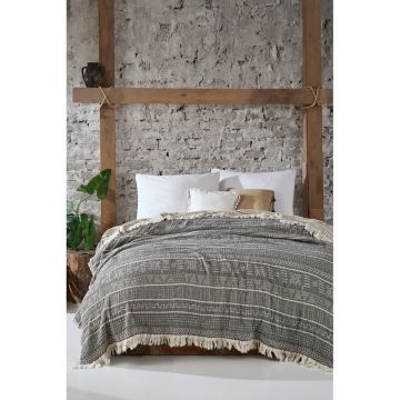 Cuvertură gri din muselină pentru pat dublu 220x240 cm Etno - Mijolnir