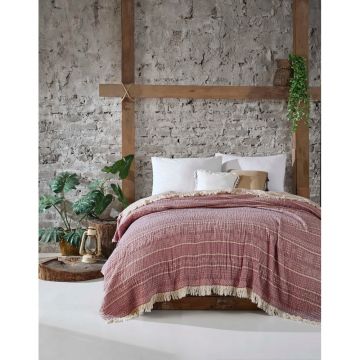 Cuvertură roșie din muselină pentru pat dublu 220x240 cm Etno - Mijolnir