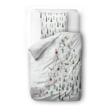 Lenjerie de pat albă din bumbac satinat pentru o persoană 135x200 cm Ski Slope - Butter Kings
