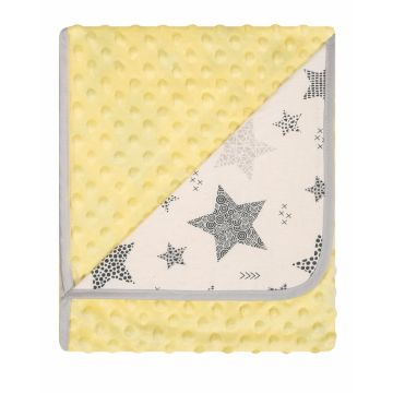 Paturica cu doua fete Minky si bumbac 80x90 cm Yellow Stars