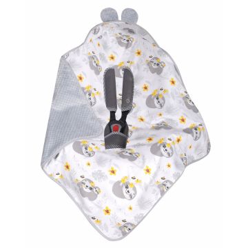 Paturica de infasat cu urechiuse pentru scaun auto 80x80 cm Grey Hedgehog