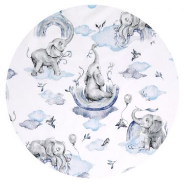 Paturica de infasat Qmini multifunctionala 75x75 cm din bumbac Elephants on Rainbow Blue