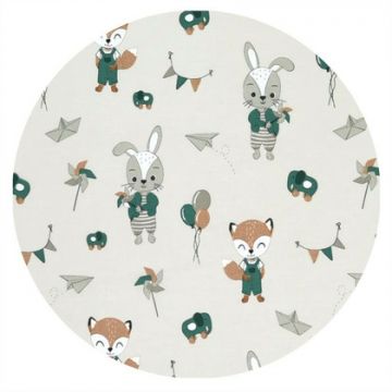 Paturica de infasat Qmini multifunctionala 75x75 cm din bumbac Fox and Rabbit Beige