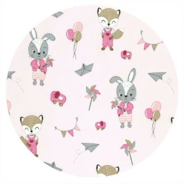 Paturica de infasat Qmini multifunctionala 75x75 cm din bumbac Fox and Rabbit Pink