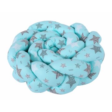 Protectie laterala din bumbac Bumper impletit Turquise Stars 220cm