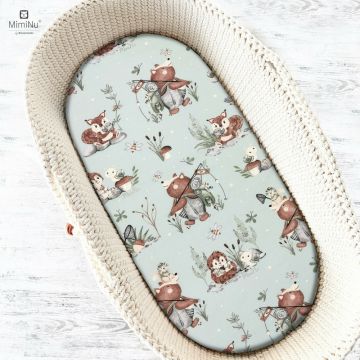 MimiNu - Cearceaf cu elastic pentru landou, carucior si cosulet, Dimensiune 80x35 cm, Din bumbac certificat Oeko Tex Standard 100, Design, Let's Go Natural