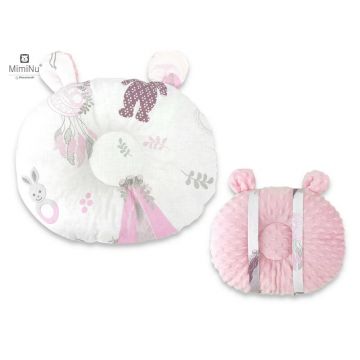 Perna bebelusi, MimiNu, Ursulet, Multifunctionala, Cu doua fete, Tesatura pufoasa minky si bumbac, Materiale certificate Oeko Tex Standard 100, Minky Baby Shower Pink