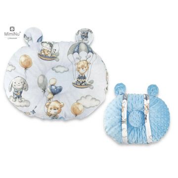 MimiNu - Perna bebelusi Ursulet, Multifunctionala, Cu doua fete, Tesatura pufoasa minky si bumbac, Materiale certificate Oeko Tex Standard 100, Minky Parachutes Blue