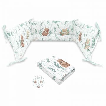 MimiNu - Set cearceaf cu elastic pentru patut 120x60 cm + aparatoare patut cu panglici, Din bumbac certificat Oeko Tex Standard 100, Cu inaltimea de 30 cm, Lulu Natural