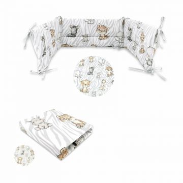 MimiNu - Set cearceaf cu elastic pentru patut 120x60 cm + aparatoare patut cu panglici, Din bumbac certificat Oeko Tex Standard 100, Cu inaltimea de 30 cm, Safari Natural