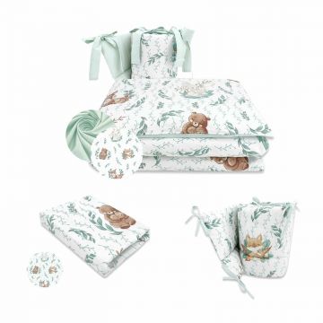 MimiNu - Set lenjerie 3 piese + aparatoare patut + cearceaf patut 120x60 cm, Din bumbac certificat Oeko Tex Standard 100, Lulu Natural