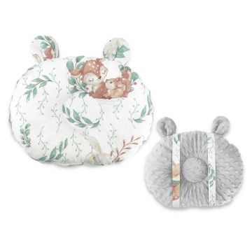 Perna bebelusi, MimiNu, Ursulet, Multifunctionala, Cu doua fete, Tesatura pufoasa minky si bumbac, Materiale certificate Oeko Tex Standard 100, Minky Cold Mint/ Lulu Natural