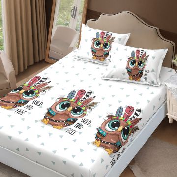 Husa de pat Finet + 2 fete de perna, pentru saltea de 160x200 cm, Bufnite