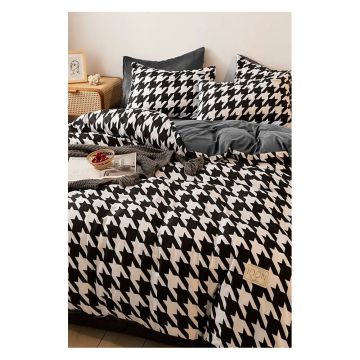 Lenjerie de pat negru-alb din bumbac pentru pat dublu-extins și cearceaf 200x220 cm – Mila Home