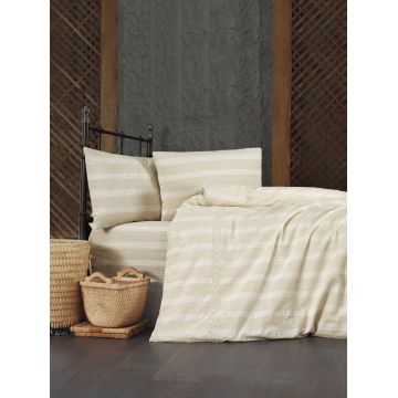 Lenjerie de pat din bumbac Authentic Dantel Bej, 225 x 250 cm