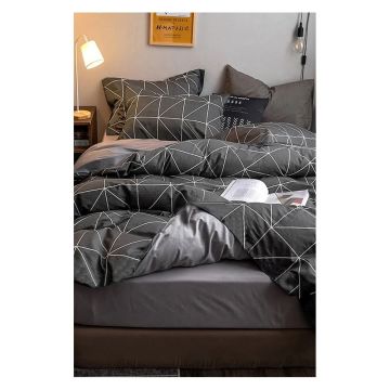 Lenjerie de pat gri închis din bumbac pentru pat dublu-extins și cearceaf 200x220 cm – Mila Home