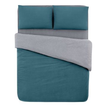 Lenjerie de pat în culoarea petrolului-gri din bumbac pentru pat dublu-extins și cearceaf 200x220 cm – Mila Home