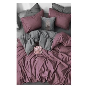Lenjerie de pat mov-gri din bumbac pentru pat de o persoană-extins și cearceaf 160x220 cm – Mila Home Lenjerie de pat mov-gri din bumbac pentru pat de o persoană-extins și cearceaf 160x220 cm – Mila Home