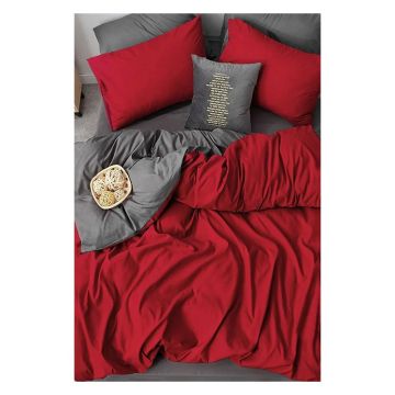 Lenjerie de pat roșie-gri din bumbac pentru pat dublu-extins și cearceaf 200x220 cm – Mila Home