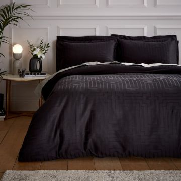 Lenjerie de pat single din bumbac satinat negru 135x200 cm - Bianca