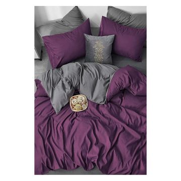 Lenjerie de pat violetă-gri din bumbac pentru pat de o persoană-extins și cearceaf 160x220 cm – Mila Home