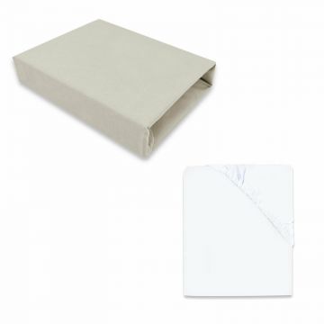 MimiNu - Set 2 cearceafuri cu elastic, Din bumbac certificat Oeko Tex Standard 100, Pentru patut 120x60 cm, White + Colectia Royal Beige