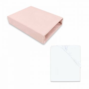 MimiNu - Set 2 cearceafuri cu elastic, Din bumbac certificat Oeko Tex Standard 100, Pentru patut 120x60 cm, White + Colectia Royal Powder Pink