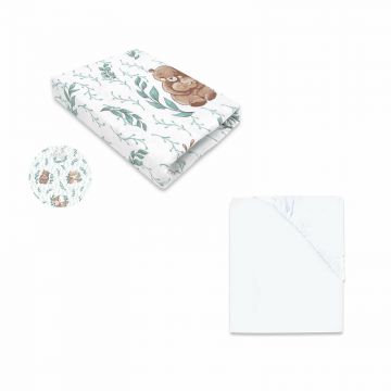MimiNu - Set 2 cearceafuri cu elastic, Din bumbac certificat Oeko Tex Standard 100, Pentru patut 120x60 cm, White + Lulu Natural