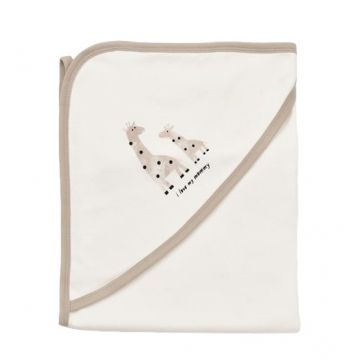 Paturica din bumbac organic Girafa, BabyCosy, Ecru, 85X85 cm