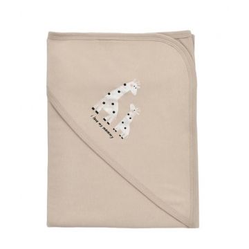 Paturica din bumbac organic Girafa, BabyCosy, Mink, 85X85 cm
