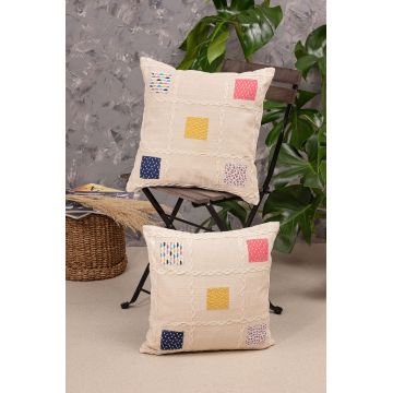 Set 2 fete de perna din bumbac, Patchwork Bej / Multicolor, 40 x 40 cm